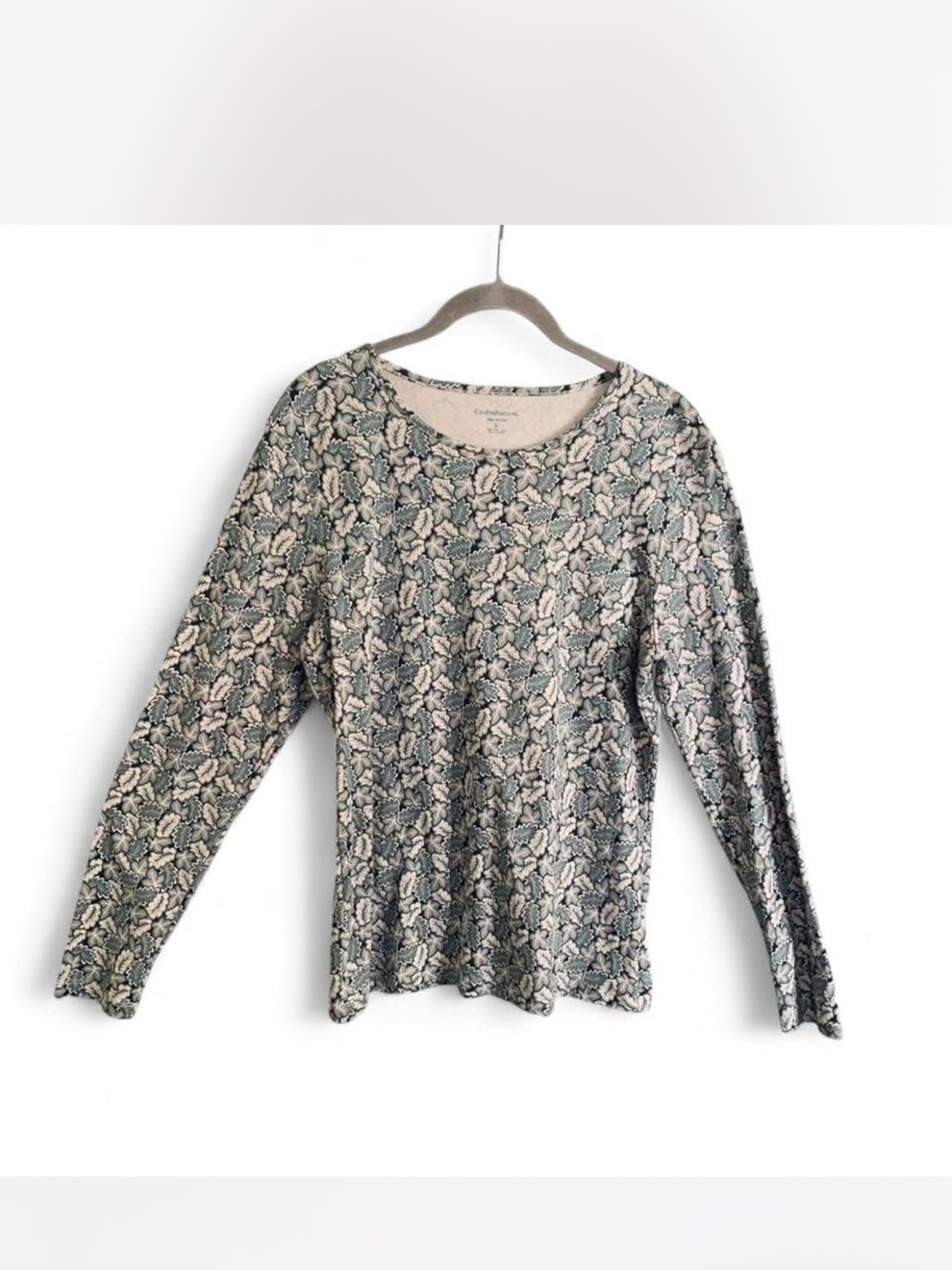 Cottage croft & barrow Long-Sleeve Floral Crewneck in gray-green and Cream L